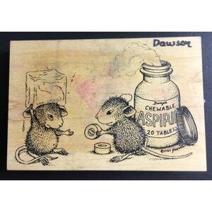 House Mouse Designs Rubber Stamp Chewable Aspirin 1998 Wood Mounted